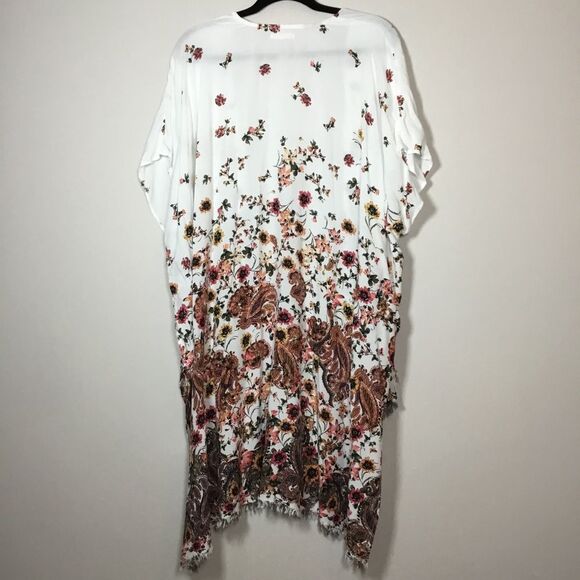 Flowers and paisley print floaty duster kimono open front tassel hem One Size - Picture 4 of 7
